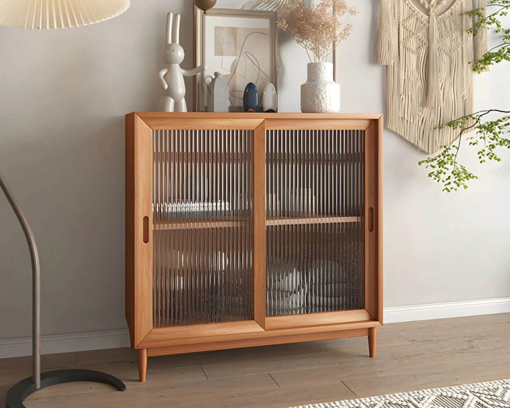 wood sideboard with glass doors