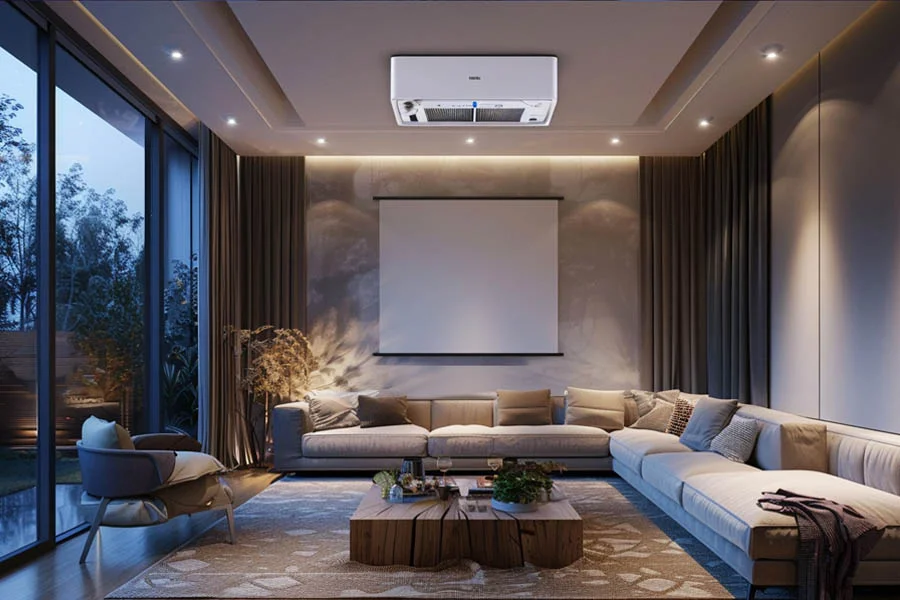 home theater with speakers